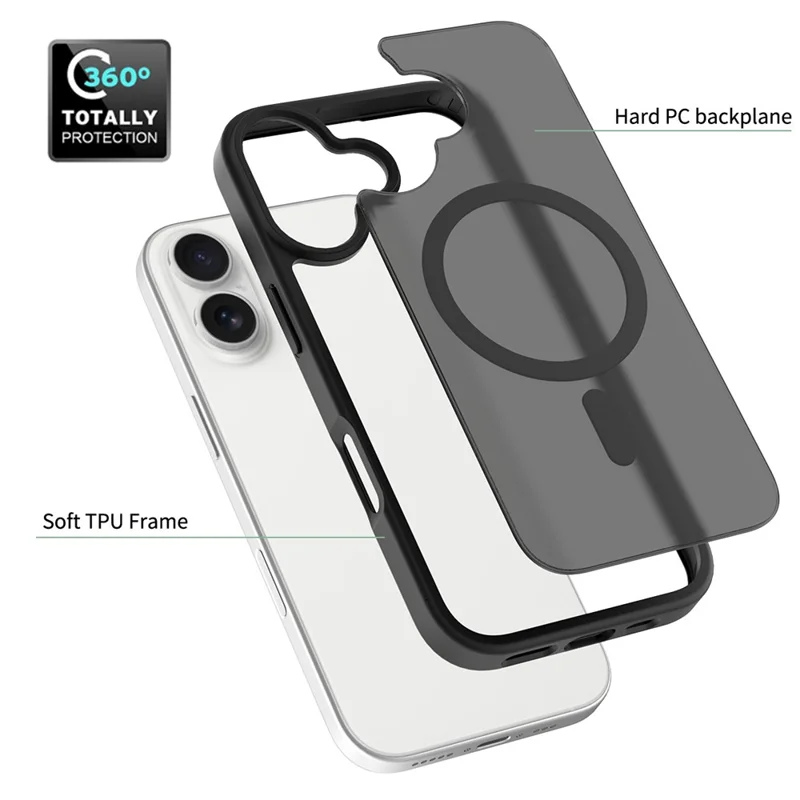 For iPhone 17 Case Compatible with MagSafe TPU Frame Acrylic Back Phone Cover Skin Touch - Black