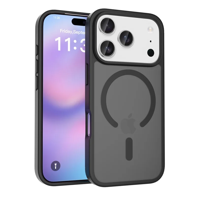 Per iPhone 17 Pro Custodia Compatibile con MagSafe Cornice TPU Retro in Acrilico Cover Telefono Skin Touch - Nero