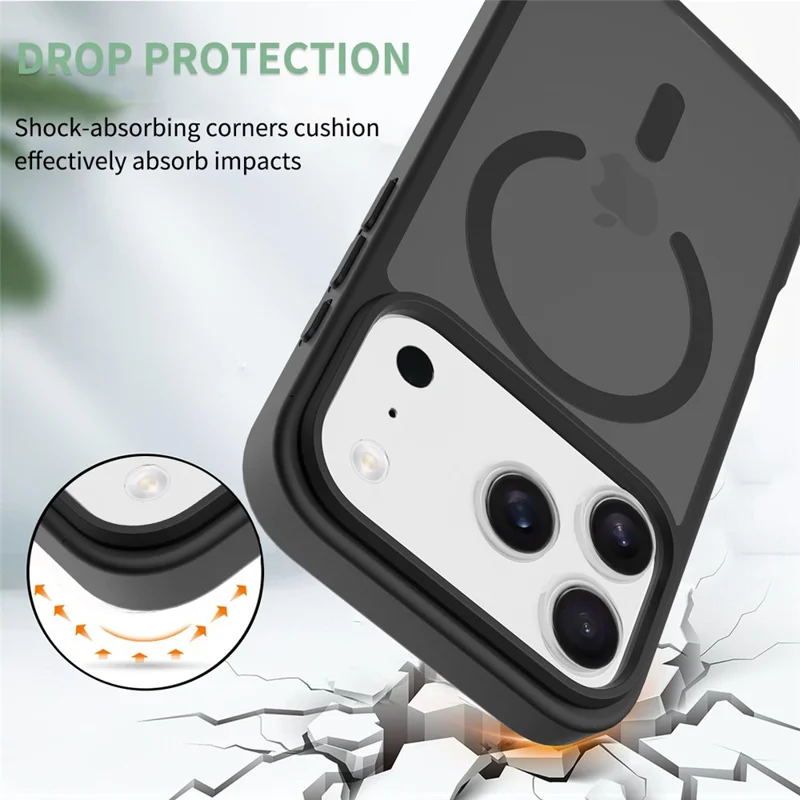 Per iPhone 17 Pro Custodia Compatibile con MagSafe Cornice TPU Retro in Acrilico Cover Telefono Skin Touch - Nero