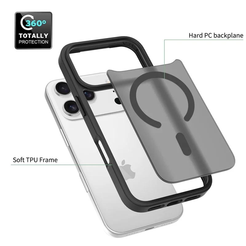 Per iPhone 17 Pro Custodia Compatibile con MagSafe Cornice TPU Retro in Acrilico Cover Telefono Skin Touch - Nero