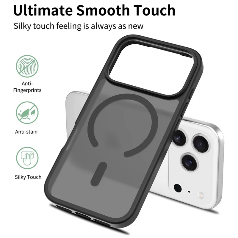 Per iPhone 17 Pro Custodia Compatibile con MagSafe Cornice TPU Retro in Acrilico Cover Telefono Skin Touch - Nero
