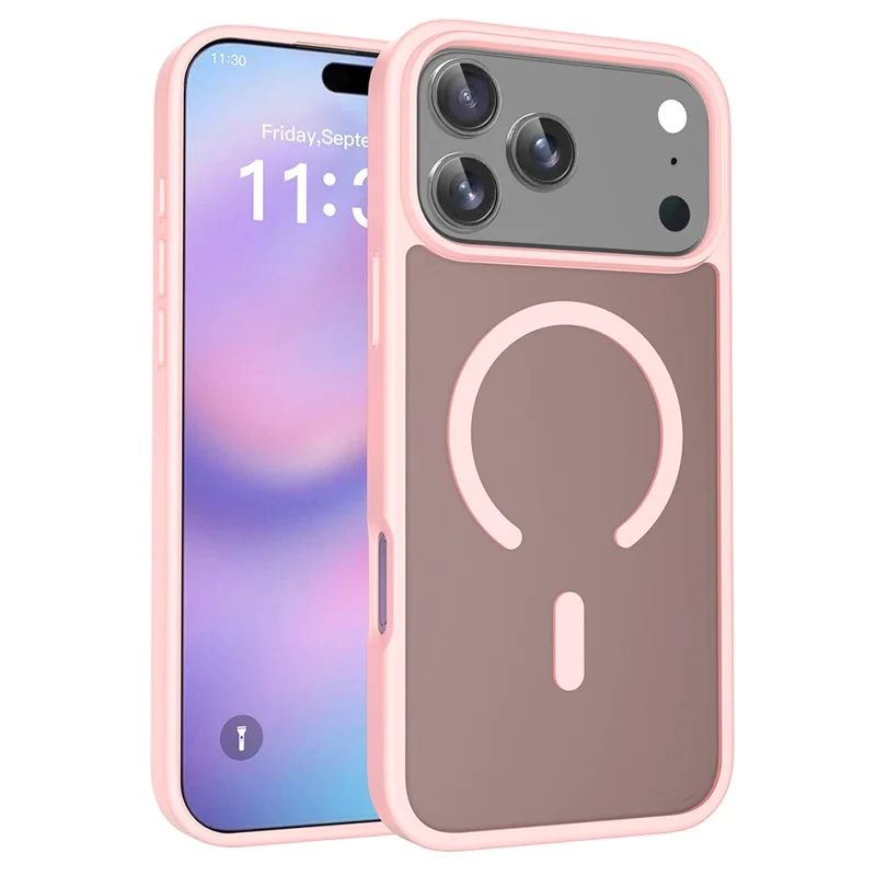 For iPhone 17 Pro Max Case Compatible with MagSafe TPU Frame Acrylic Back Phone Cover Skin Touch - Pink