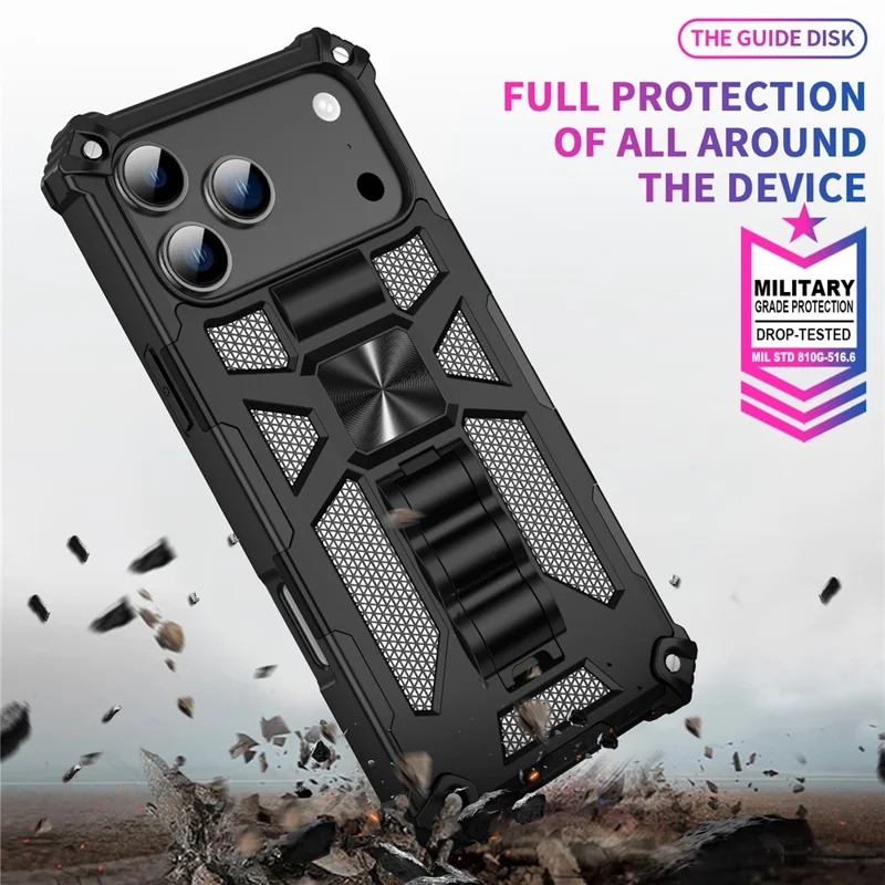 For iPhone 17 Pro Max Phone Case Kickstand Drop Protection PC + TPU Back Cover - Black