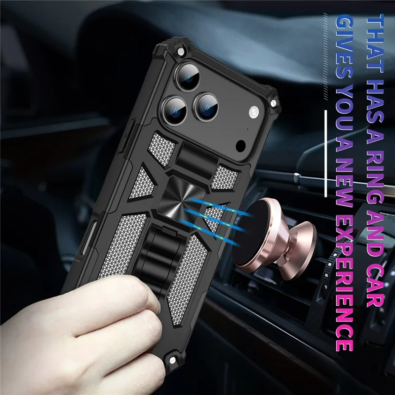 For iPhone 17 Pro Max Phone Case Kickstand Drop Protection PC + TPU Back Cover - Black