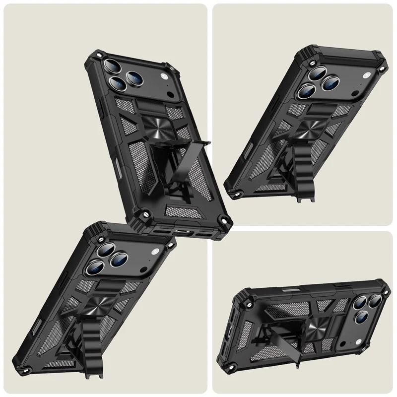 For iPhone 17 Pro Max Phone Case Kickstand Drop Protection PC + TPU Back Cover - Black