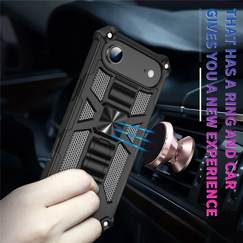 For iPhone 17 Air Phone Case Kickstand Drop Protection PC + TPU Back Cover - Black