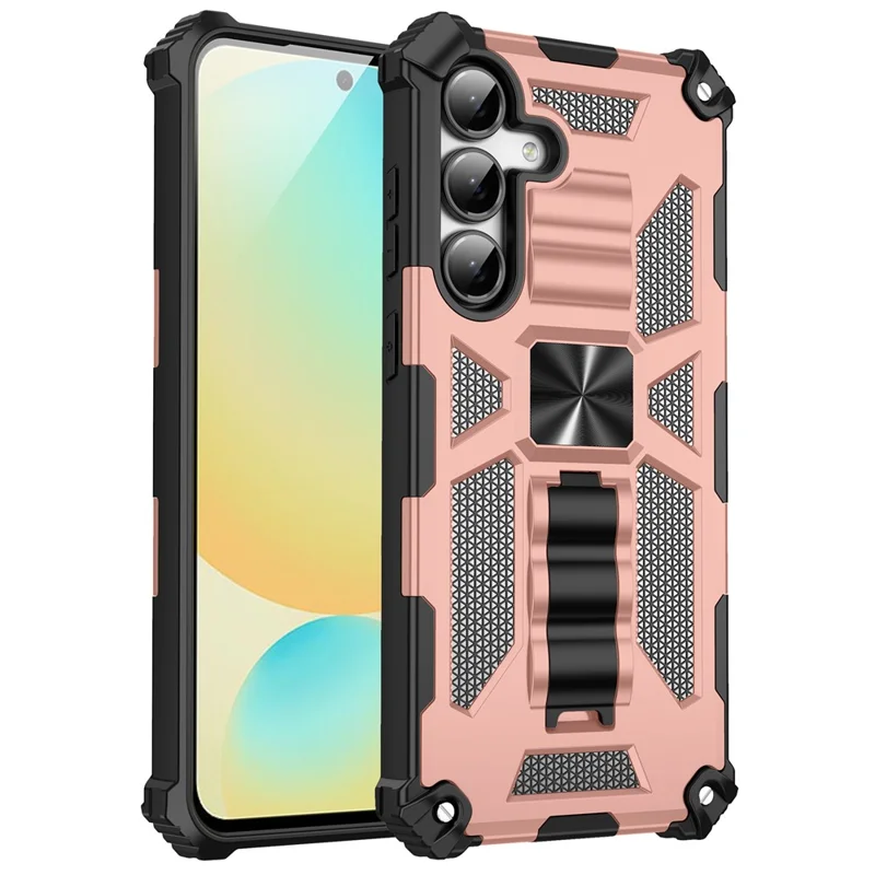 For Samsung Galaxy S24 FE Phone Case Kickstand Drop Protection PC + TPU Back Cover - Rose Gold