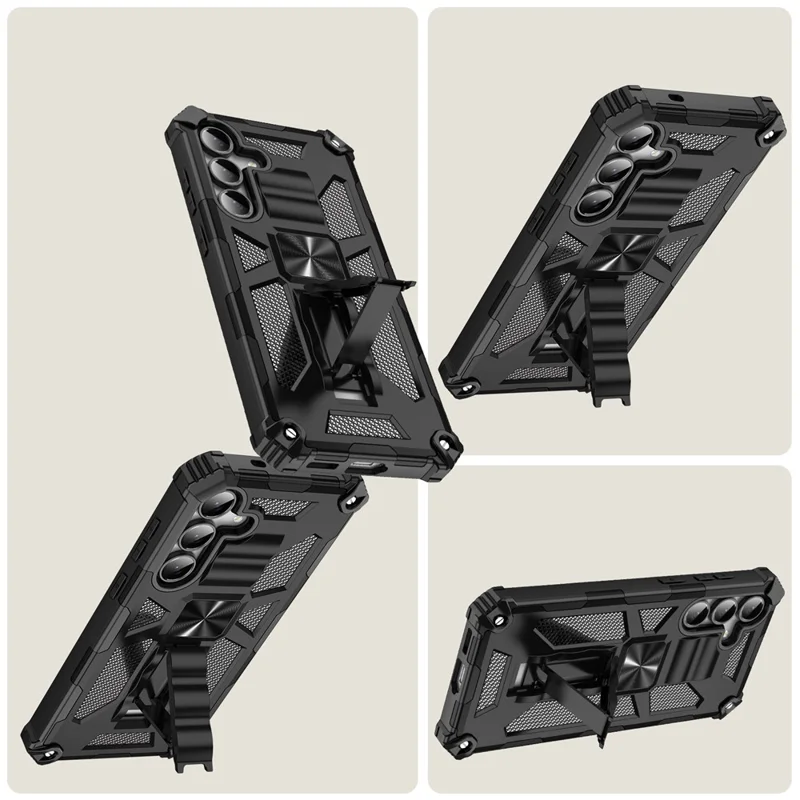 Cover per Samsung Galaxy A25 5G (Globale) (161,0 x 76,5 x 8,3 mm) con Supporto, Protezione Antiurto, Custodia Posteriore in PC + TPU - Nero
