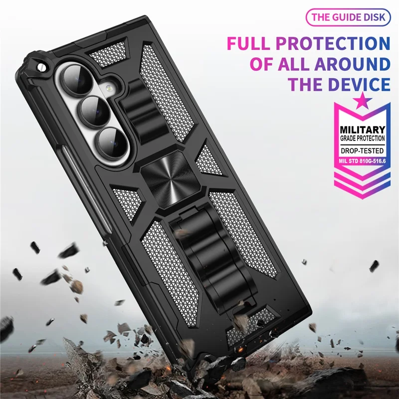 Coque de téléphone pour Samsung Galaxy Z Fold6 5G avec béquille Protection contre les chutes Coque arrière PC + TPU - Noir