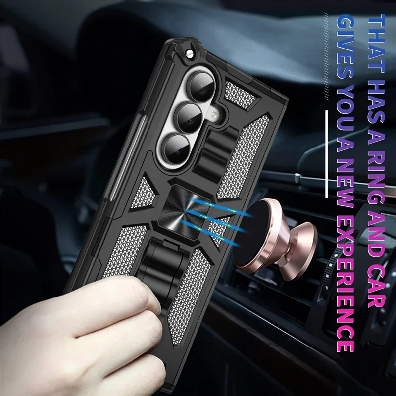 Coque de téléphone pour Samsung Galaxy Z Fold6 5G avec béquille Protection contre les chutes Coque arrière PC + TPU - Noir