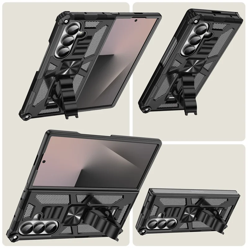 For Samsung Galaxy Z Fold6 5G Phone Case Kickstand Drop Protection PC + TPU Back Cover - Gold