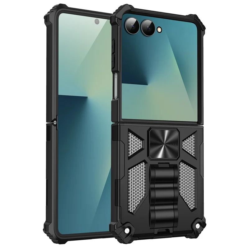 For Samsung Galaxy Z Flip7 5G Phone Case Kickstand Drop Protection PC + TPU Back Cover - Black
