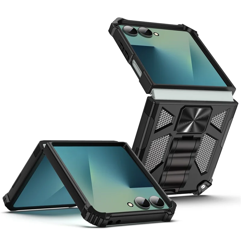 For Samsung Galaxy Z Flip7 5G Phone Case Kickstand Drop Protection PC + TPU Back Cover - Black