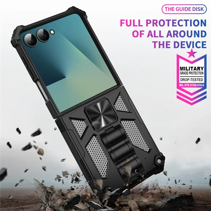 For Samsung Galaxy Z Flip7 5G Phone Case Kickstand Drop Protection PC + TPU Back Cover - Black