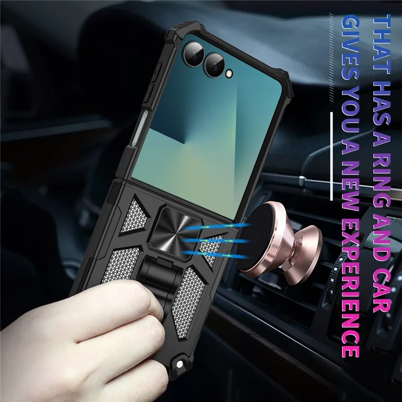 For Samsung Galaxy Z Flip7 5G Phone Case Kickstand Drop Protection PC + TPU Back Cover - Black