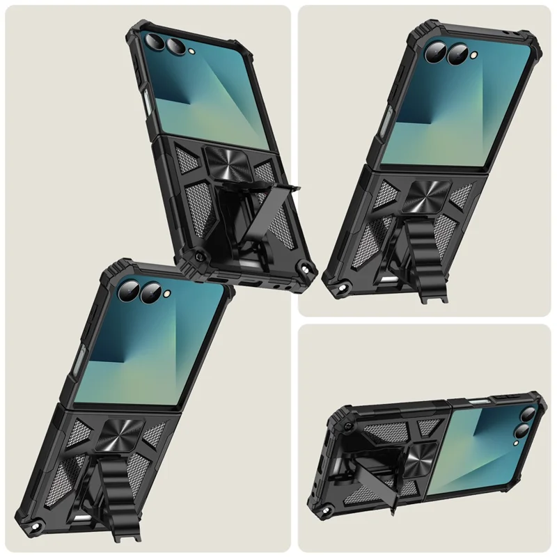 For Samsung Galaxy Z Flip7 5G Phone Case Kickstand Drop Protection PC + TPU Back Cover - Black