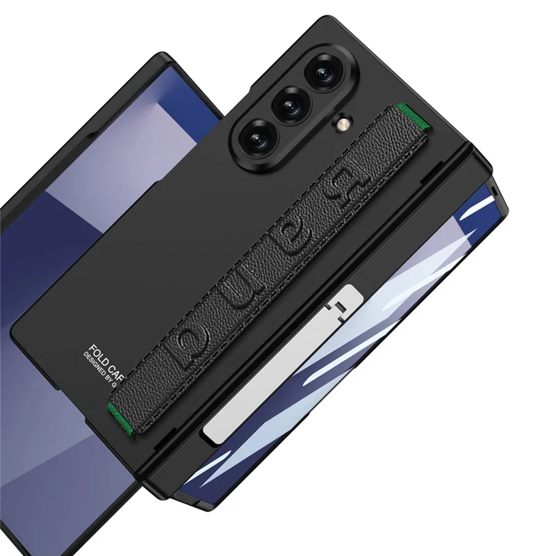 GKK For Samsung Galaxy Z Fold7 5G Case with Kickstand / Finger Strap PC Tempered Glass Phone Cover - Black