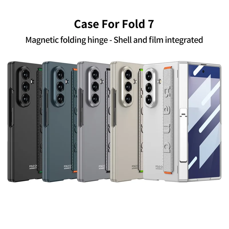 GKK For Samsung Galaxy Z Fold7 5G Case with Kickstand / Finger Strap PC Tempered Glass Phone Cover - Black