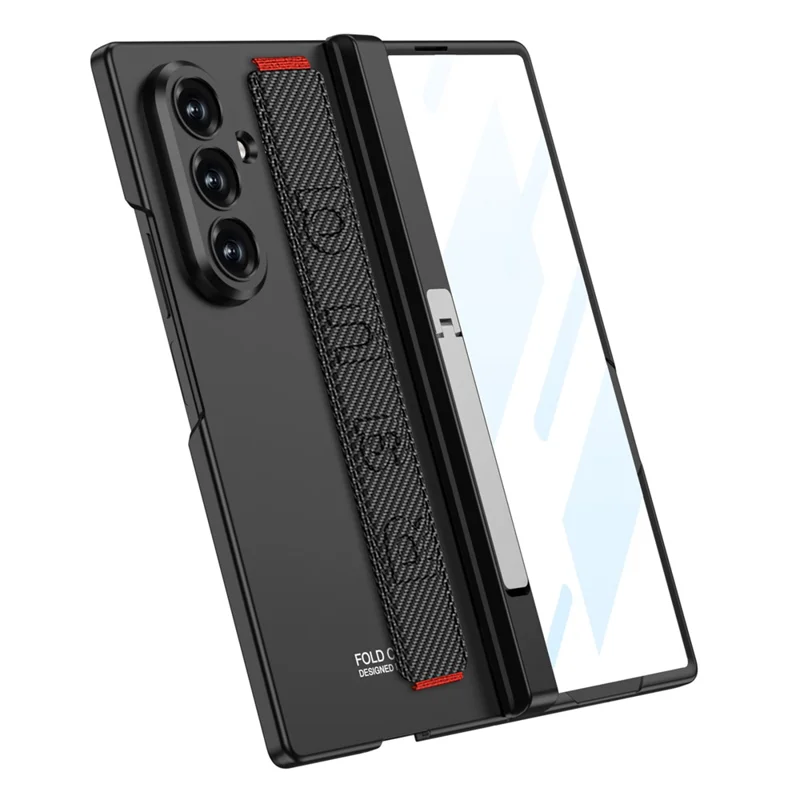GKK For Samsung Galaxy Z Fold7 5G Case with Kickstand / Finger Strap PC Tempered Glass Phone Cover - Black