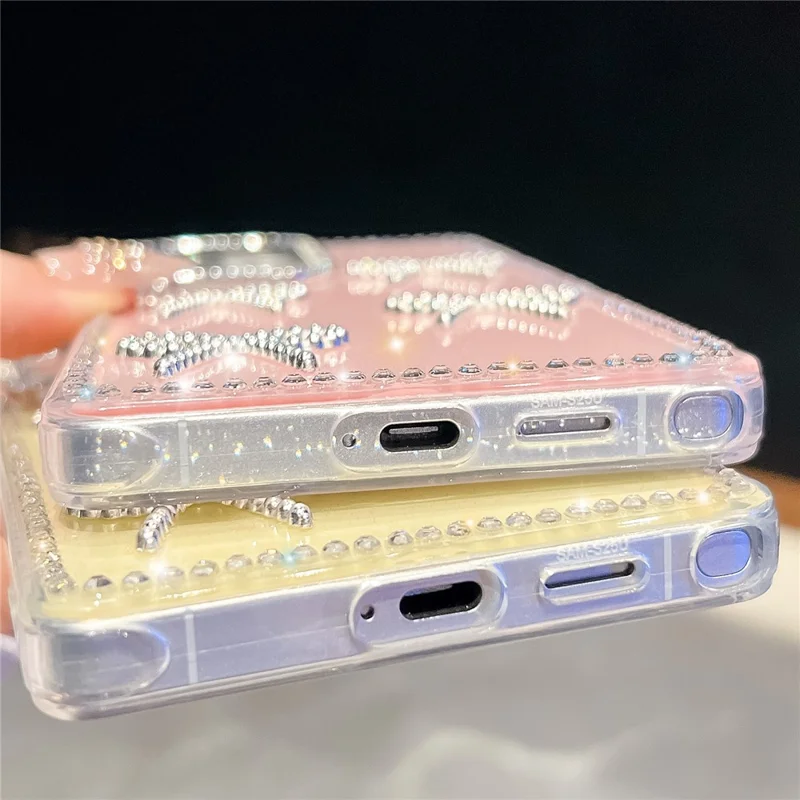 For Samsung Galaxy S25 Ultra Case Rhinestone Edge Butterfly Bow Decor TPU + PC IMD Phone Cover - Glitter Light Yellow