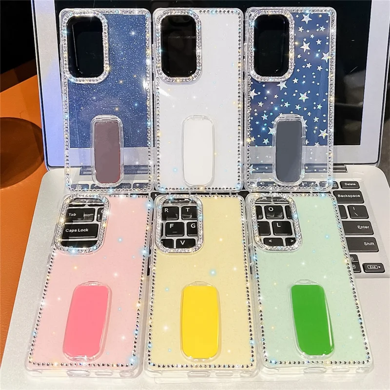 For Samsung Galaxy S24 Ultra Case with Straight Mirror Kickstand Rhinestone Edge TPU + PC IMD Phone Cover - Glitter Light Green