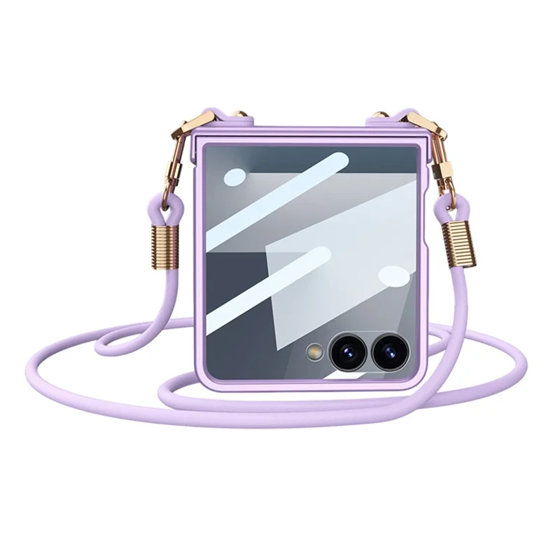 Funda GKK para Samsung Galaxy Z Flip7 5G con Correa para el Hombro, Carcasa de PC con Cristal Templado, Funda Delgada para Móvil - Púrpura