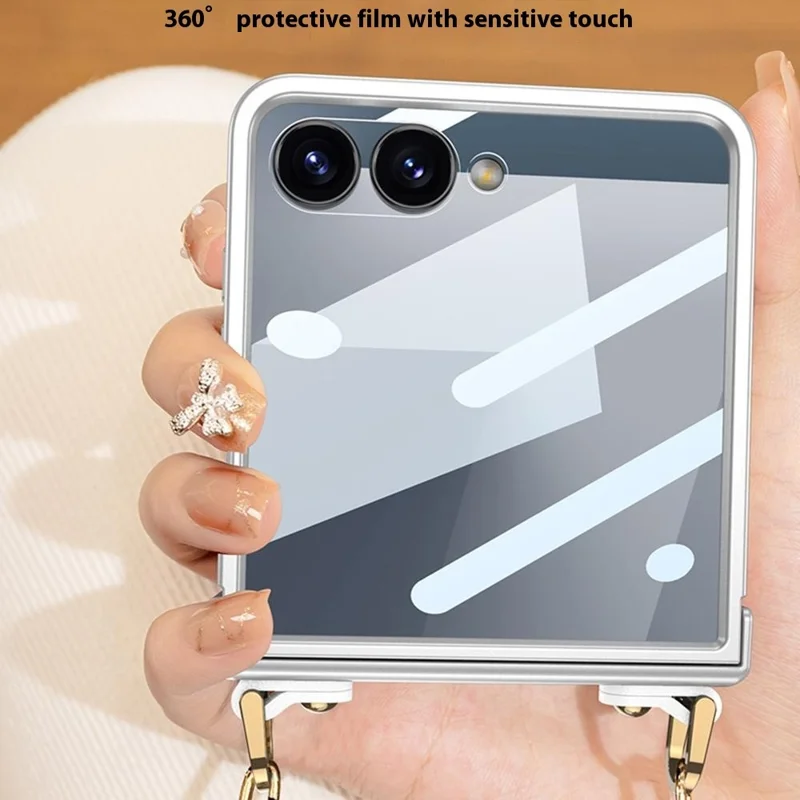 Funda GKK para Samsung Galaxy Z Flip7 5G con Correa para el Hombro, Carcasa de PC con Cristal Templado, Funda Delgada para Móvil - Púrpura
