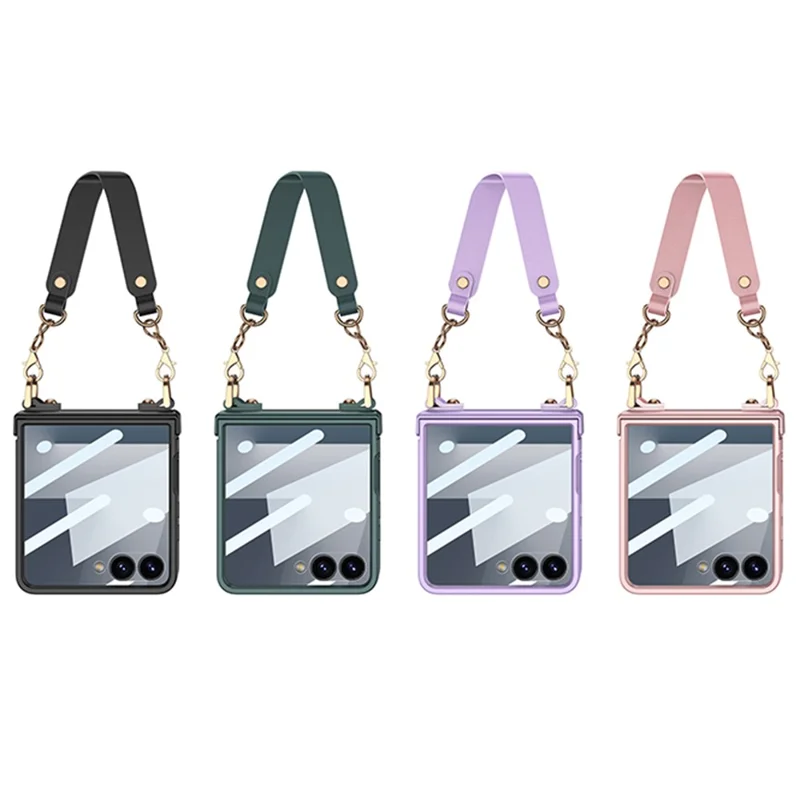 GKK For Samsung Galaxy Z Flip7 5G Case with Wrist Strap / Hinge Protection PC + Tempered Glass Slim Phone Cover - Purple