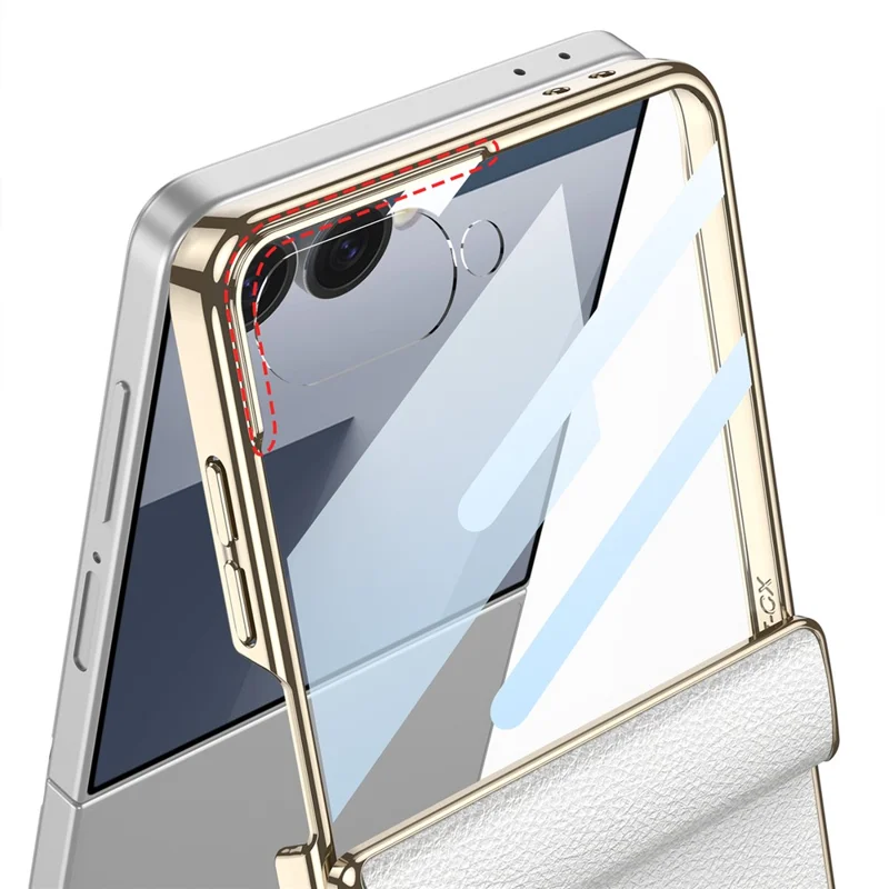 GKK For Samsung Galaxy Z Flip5 5G Kickstand Case Magnetic Hinge Protection PU + PC + Tempered Glass Phone Cover - White