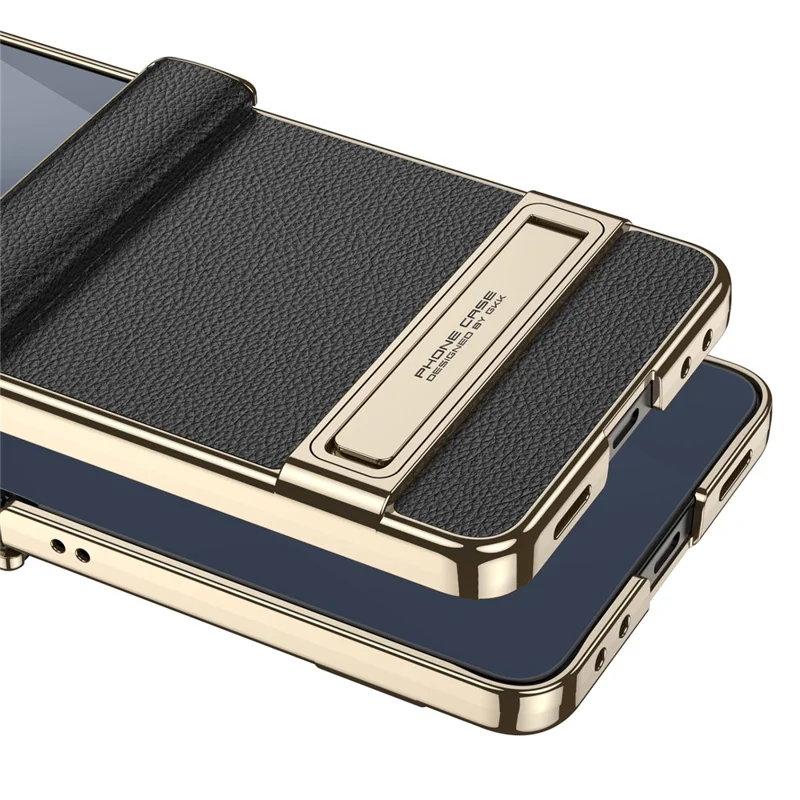 GKK For Samsung Galaxy Z Flip5 5G Kickstand Case Magnetic Hinge Protection PU + PC + Tempered Glass Phone Cover - White