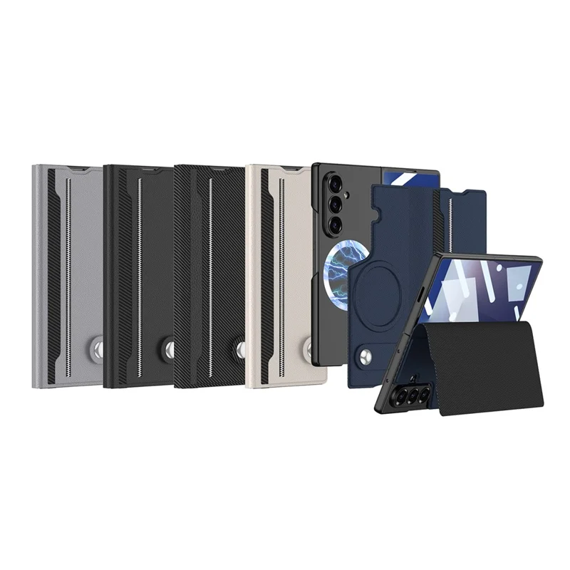 GKK For Samsung Galaxy Z Fold7 5G Magnetic Case with Card Slot Detachable PC PU Leather Flip Phone Cover - Black