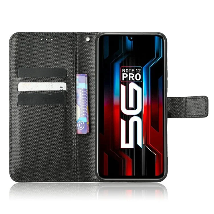 Para Infinix Nota 12 5g / Nota 12 Pro 5G / X671 / X671B Textura Diamante Cierre Magnético Case de Teléfono Soporte de la Billetera Tapa Del Teléfono Con Correa - Negro