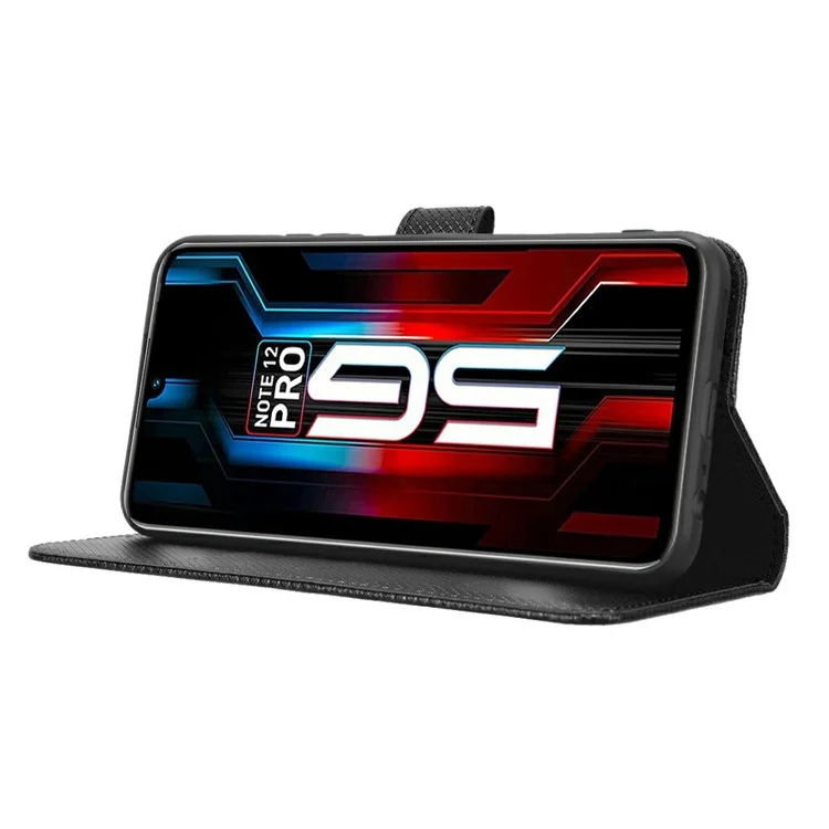 Para Infinix Nota 12 5g / Nota 12 Pro 5G / X671 / X671B Textura Diamante Cierre Magnético Case de Teléfono Soporte de la Billetera Tapa Del Teléfono Con Correa - Negro