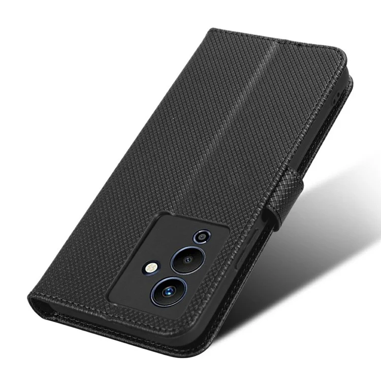 Para Infinix Nota 12 5g / Nota 12 Pro 5G / X671 / X671B Textura Diamante Cierre Magnético Case de Teléfono Soporte de la Billetera Tapa Del Teléfono Con Correa - Negro