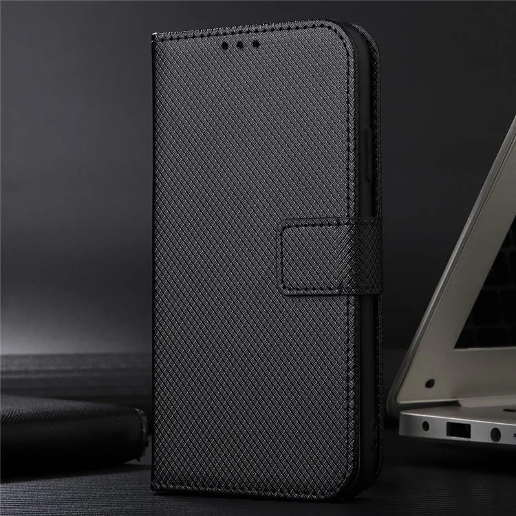 Para Infinix Nota 12 5g / Nota 12 Pro 5G / X671 / X671B Textura Diamante Cierre Magnético Case de Teléfono Soporte de la Billetera Tapa Del Teléfono Con Correa - Negro
