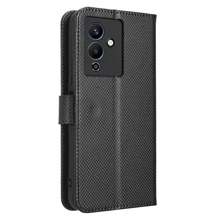 Para Infinix Nota 12 5g / Nota 12 Pro 5G / X671 / X671B Textura Diamante Cierre Magnético Case de Teléfono Soporte de la Billetera Tapa Del Teléfono Con Correa - Negro