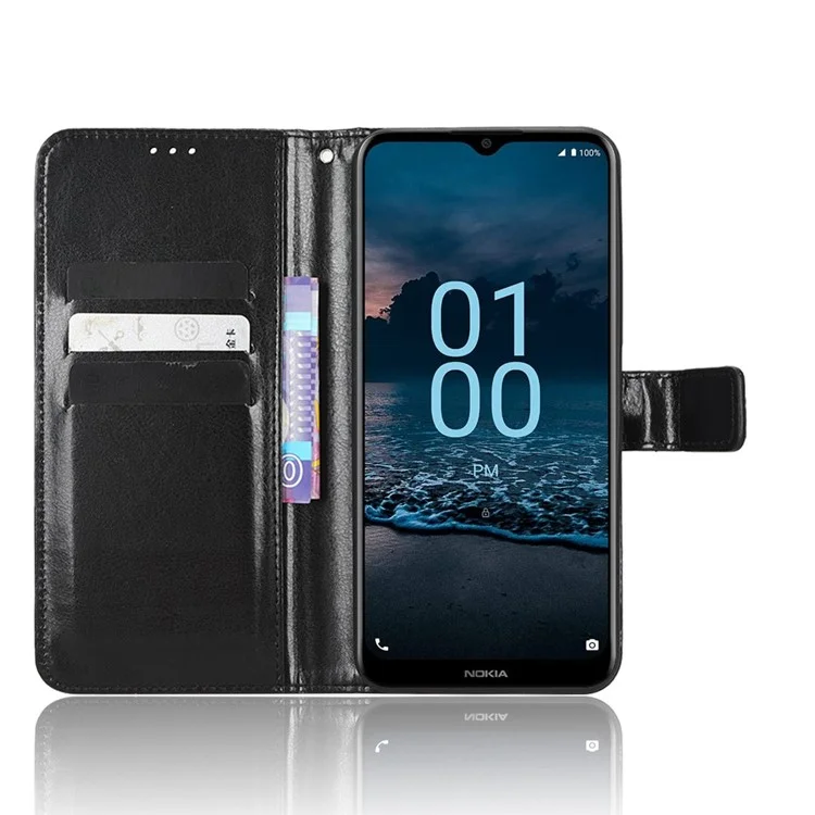 Für Nokia G100 Crazy Horse Texture Wallet Phone Case PU Leder Stand Feature Magnetisches Klapphülle mit Riemen - Schwarz