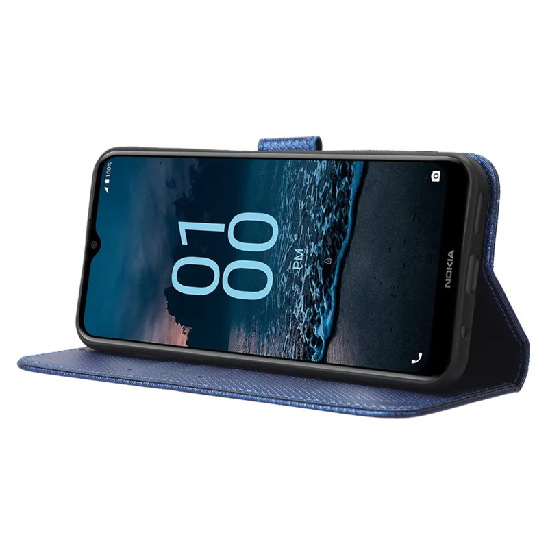 For Nokia G100 Diamond Texture PU Leather Case Magnetic Closure Stand Design Flip Wallet Phone Cover with Strap - Blue