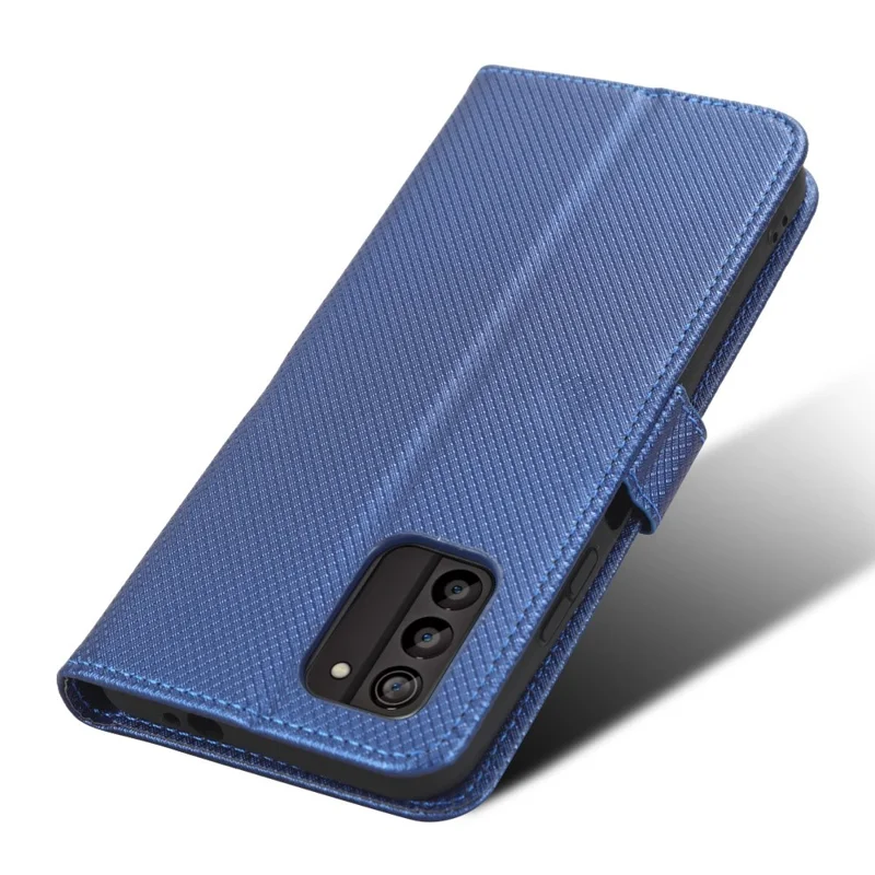 For Nokia G100 Diamond Texture PU Leather Case Magnetic Closure Stand Design Flip Wallet Phone Cover with Strap - Blue
