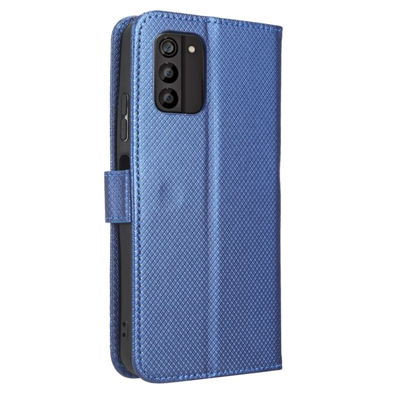 For Nokia G100 Diamond Texture PU Leather Case Magnetic Closure Stand Design Flip Wallet Phone Cover with Strap - Blue