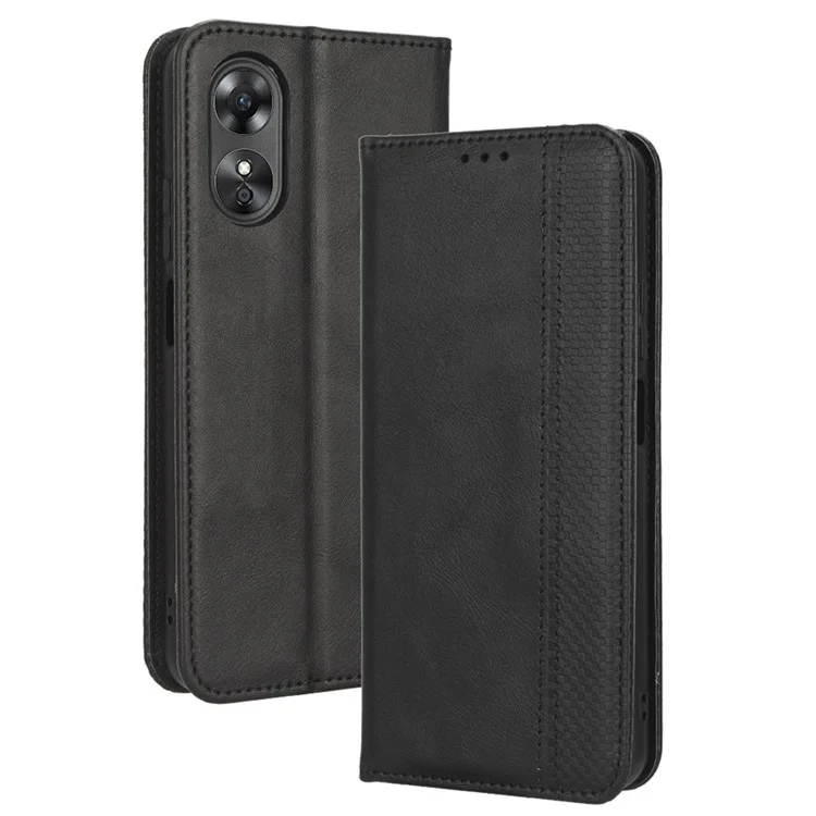 Для Oppo A17 4G PU Кожа Magnetic Auto Закрытие Корпуса Ретро -текстура. - Черный