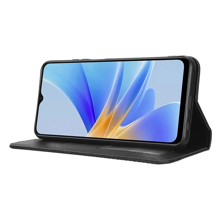 Для Oppo A17 4G PU Кожа Magnetic Auto Закрытие Корпуса Ретро -текстура. - Черный
