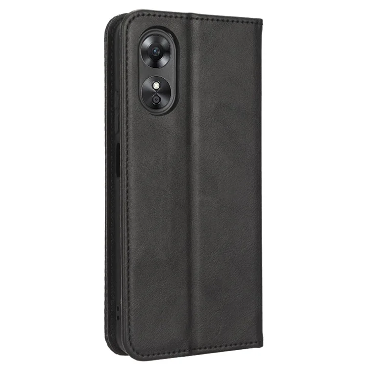 Для Oppo A17 4G PU Кожа Magnetic Auto Закрытие Корпуса Ретро -текстура. - Черный