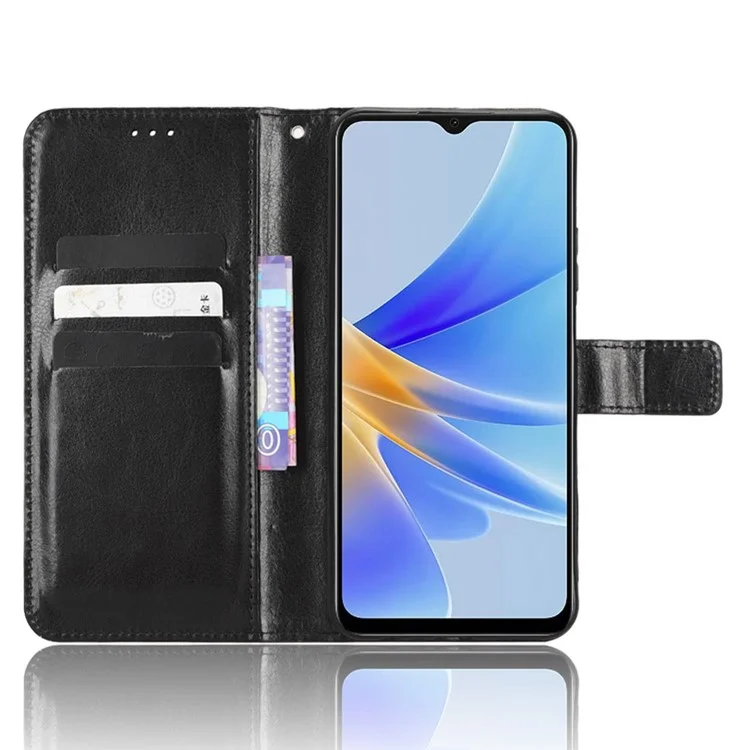 Per Oppo A17 4G Crazy Horse Texture PU Leather Phone Case Full Protection Magnetic Clasp Cover with Stand Wallet - Nero