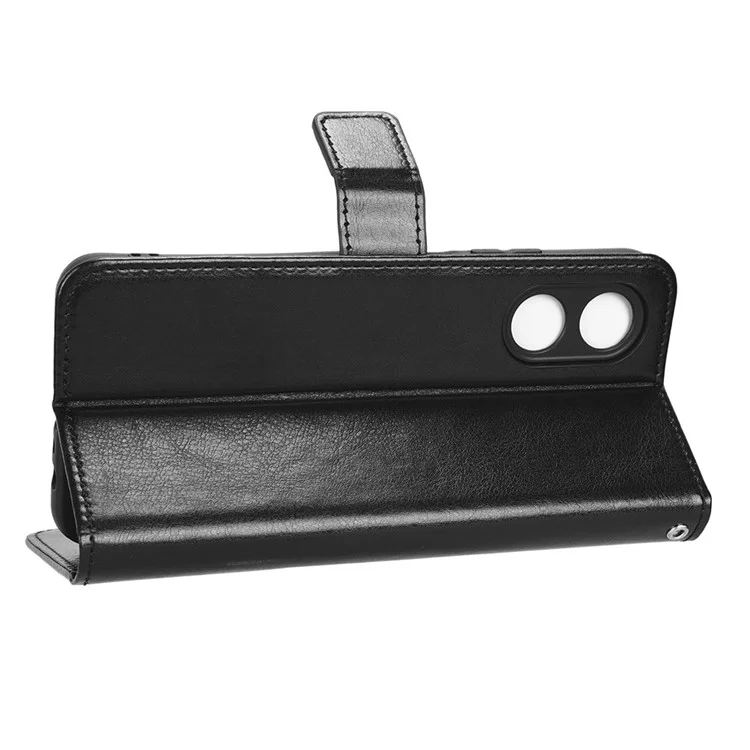 Per Oppo A17 4G Crazy Horse Texture PU Leather Phone Case Full Protection Magnetic Clasp Cover with Stand Wallet - Nero