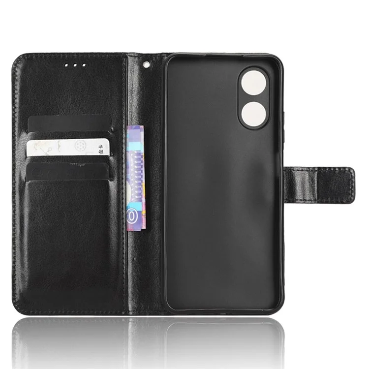 Per Oppo A17 4G Crazy Horse Texture PU Leather Phone Case Full Protection Magnetic Clasp Cover with Stand Wallet - Nero