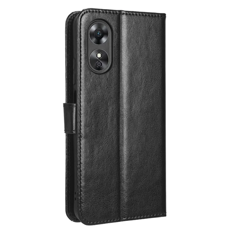 Per Oppo A17 4G Crazy Horse Texture PU Leather Phone Case Full Protection Magnetic Clasp Cover with Stand Wallet - Nero