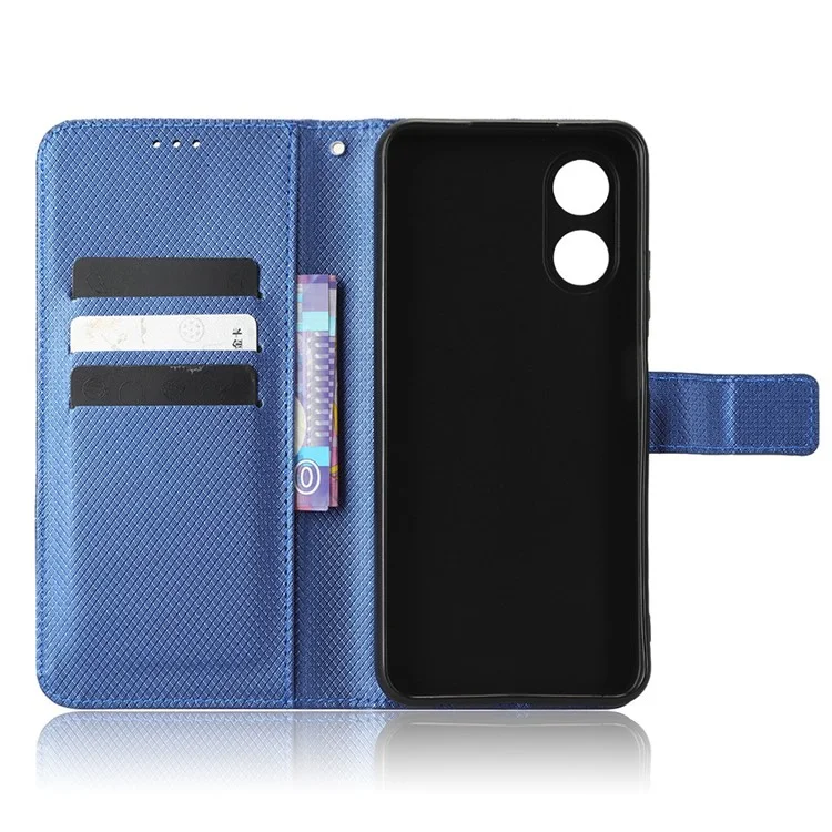 Per Oppo A17 4G Diamond Texture PU Leather Stand Wallet Cover Drop-proof Magnetic Clasp Phone Case - Blu