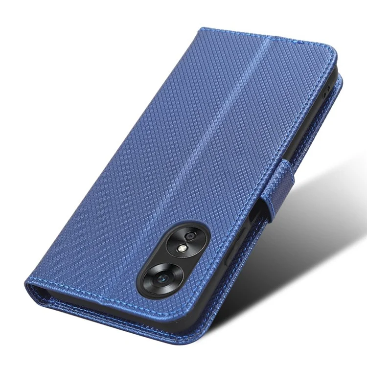 Per Oppo A17 4G Diamond Texture PU Leather Stand Wallet Cover Drop-proof Magnetic Clasp Phone Case - Blu