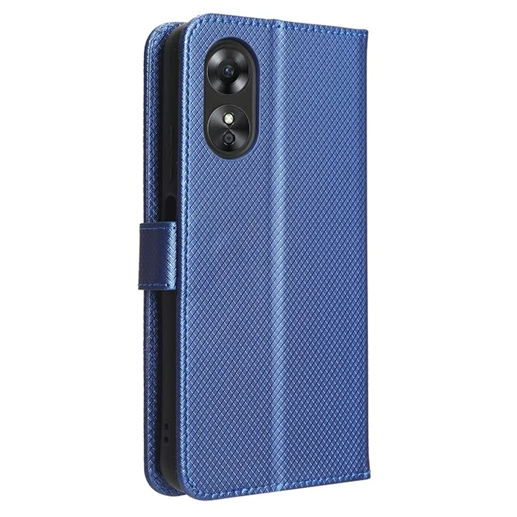 Per Oppo A17 4G Diamond Texture PU Leather Stand Wallet Cover Drop-proof Magnetic Clasp Phone Case - Blu